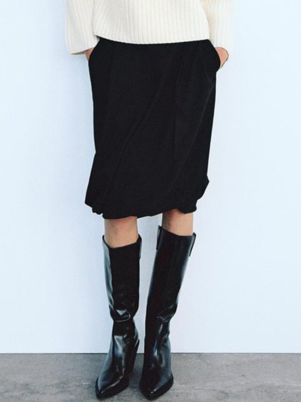 Zara Bubble Balloon Black Knee Length Midi Skirt Black Women's Size Small